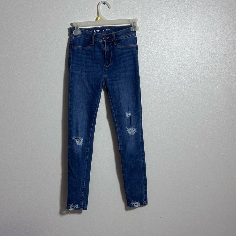 Old Navy Girls Kids Blue 369 Stretch Jegging Ripped Jeans size 12.